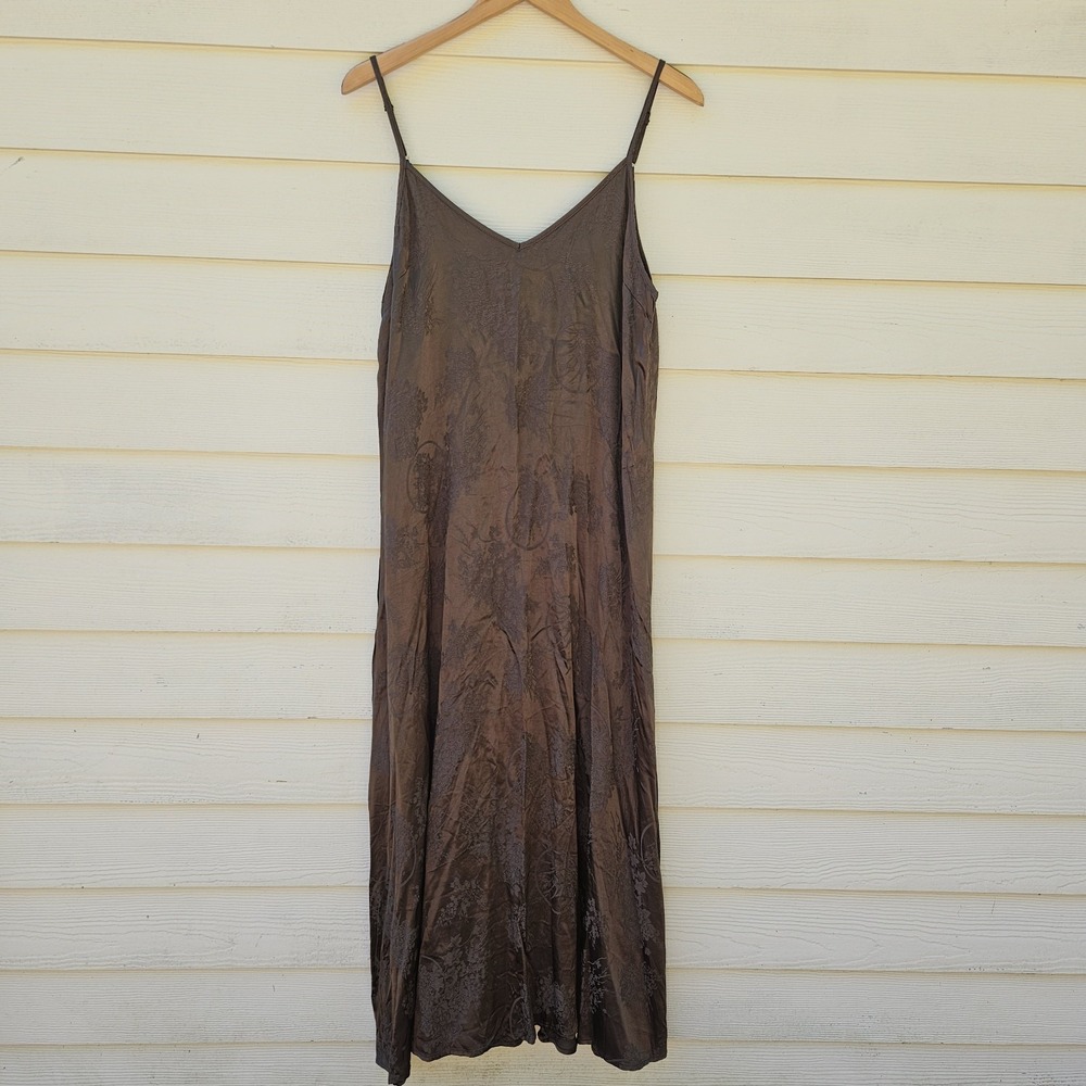 Natural Life Slip Dress Womens M Maxi Floral Rayon Dark Green Jacquard Indie